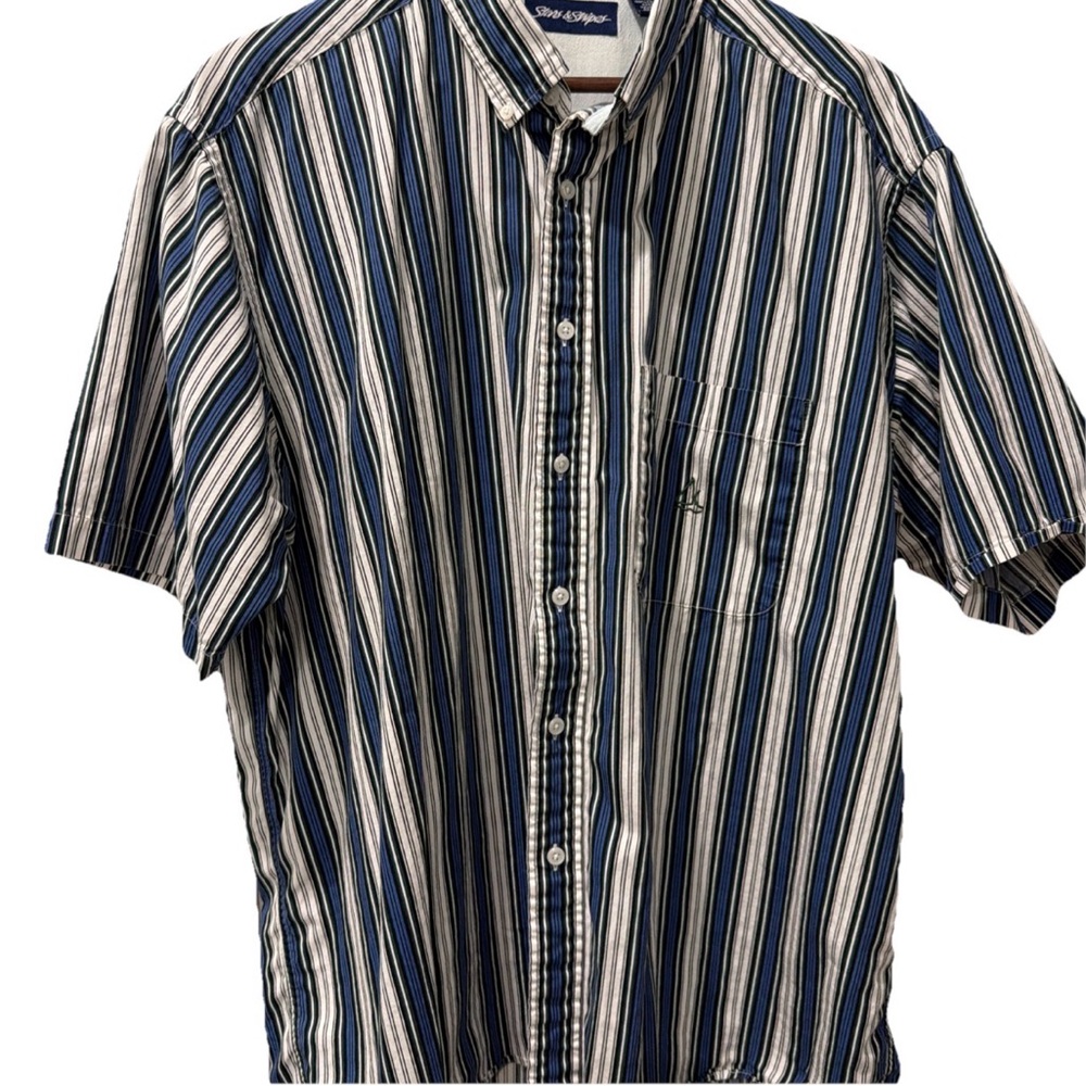 Vintage Stars & Stripes Men's Striped Button Down Shirt Nautical 100% cotton XL